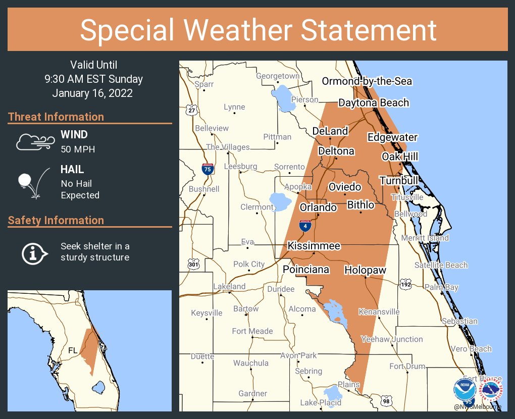 A special weather statement has been issued for Orlando FL, Deltona FL, Daytona Beach FL until 9:30 AM EST