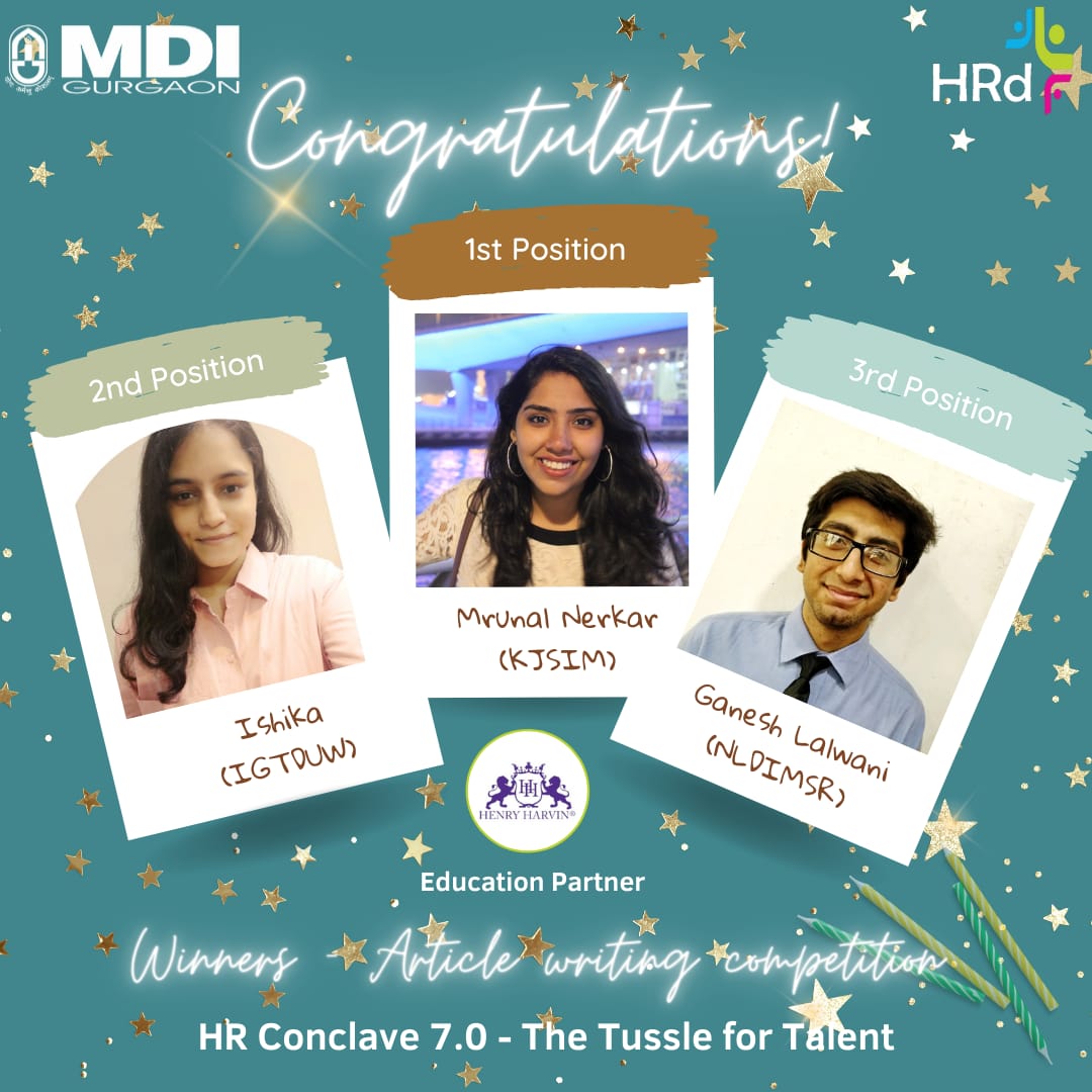 HRDirectionMDI's tweet photo. The National Article Writing Competition witnessed large number of entries from across Top B-Schools. We received more than 150 entries with exceptional writing skills &amp; in depth understanding of the topics given.

But finally, we have our winners! Congratulations to them! https://t.co/aFkRsAyatS