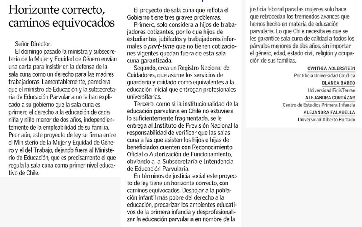 ACortazarV's tweet photo. Por una ley de sala cuna que ponga a los niñes y la calidad al centro @cadlerstein @ale_falabella @CEPI_Chile @bsbarco https://t.co/G9WCS79u6i