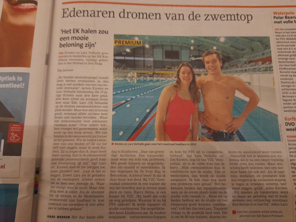 1979Sander's tweet photo. Geweldig, mooi artikel van @cirkelaar met (oud-)leerlingen Kirsten en Lars @MarnixCollege #Ede #sport 🎉🏊‍♂️👍 @EdeStad https://t.co/N1Irsk5KW9