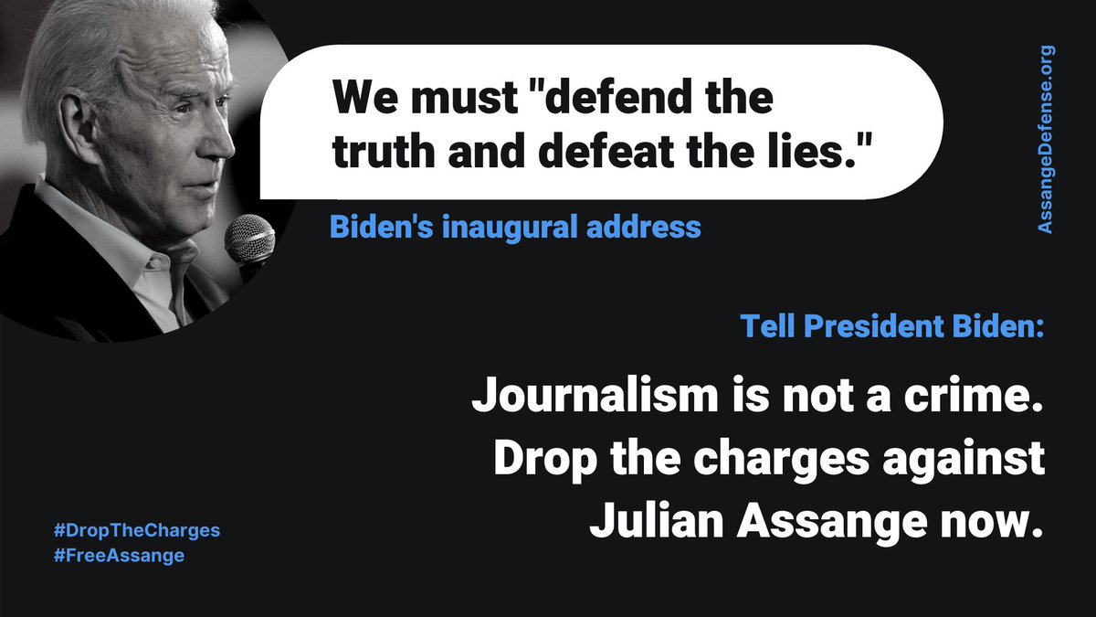 DefenseAssange's tweet photo. Journalism is not a crime. Drop the charges against Julian Assange now #FreeAssange #FreePress #DropTheCharges https://t.co/J6ndDUl24s