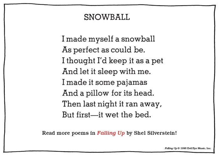 FunMuseum's tweet photo. This cute #ShelSilverstein poem makes the snow a bit more enjoyable. #FunMuseum #worldsnowday https://t.co/QmS48UuP8z