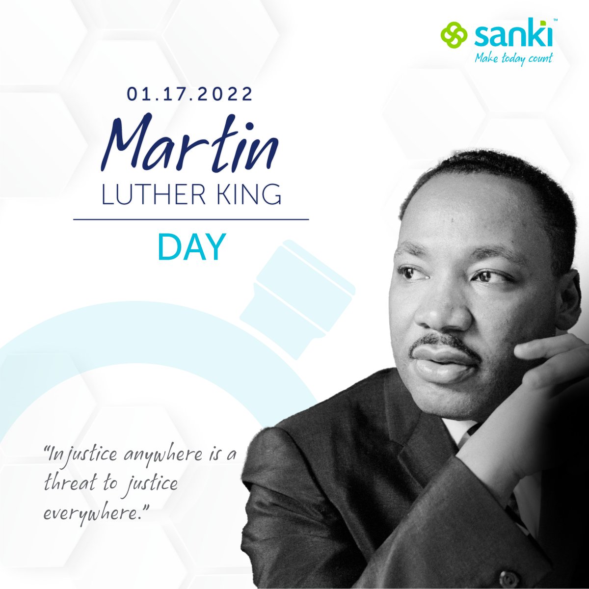 SankiUS's tweet photo. Monday, January 17, we will be in observance of Martin Luther King, Jr. Day.

#Sanki #SankiGlobal #SankiUSA #MakeTodayCount #Holiday #MartinLutherKing #MLK https://t.co/8StJlMAbWB