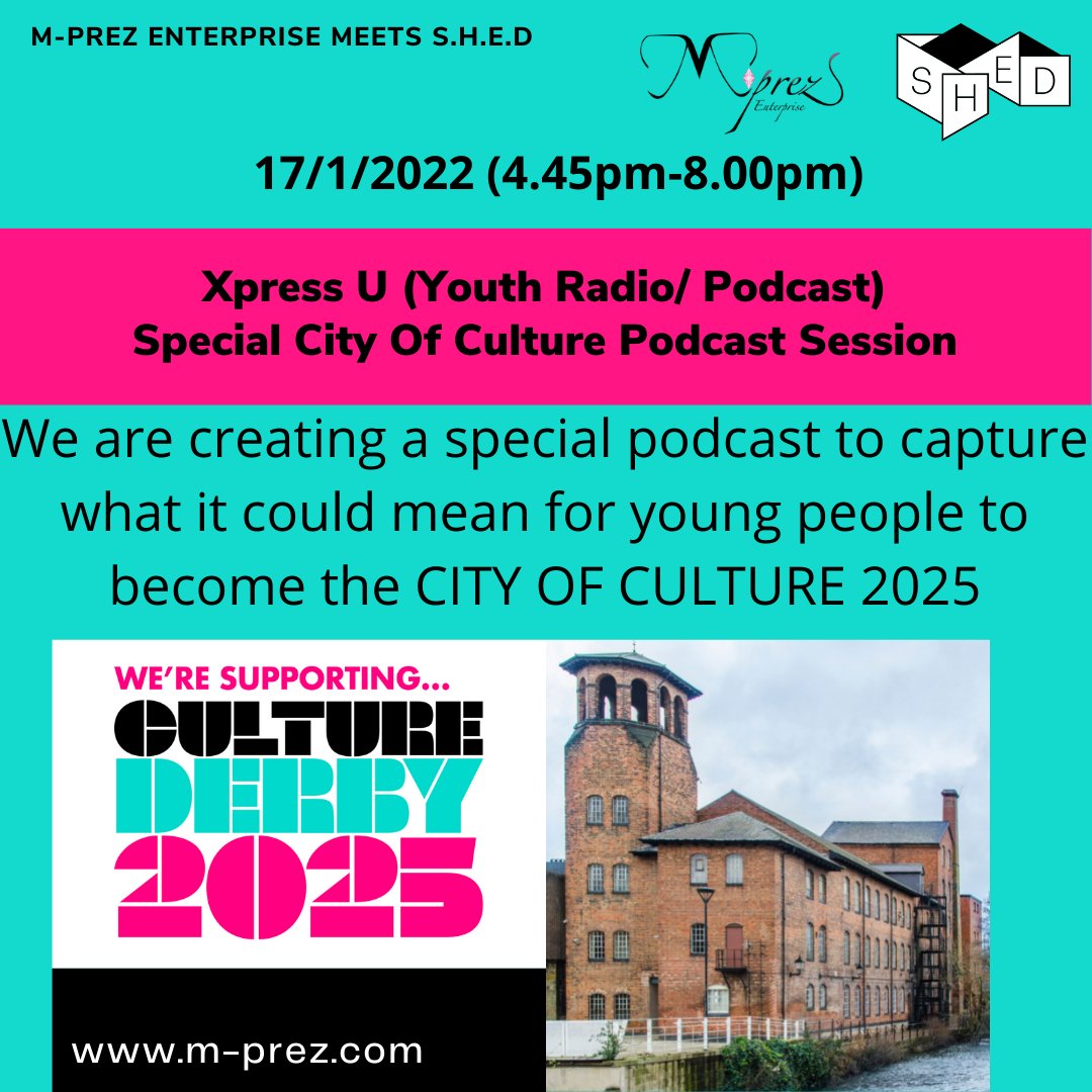 MprezEnterprise's tweet photo. Happy Sunday. 1 More day to go until our Xpress U Special City of Culture Session. If you are 6-18 years old and you want your voice to be heard join our podcast activity tomorrow. 
#culturederby2025 #cityofculture2025 https://t.co/AX4pNBsTIV