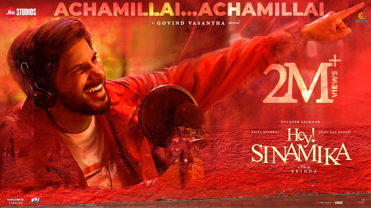 dulQuer's tweet photo. Be fearless! Fight against all barriers. #Achamillai single from #HeySinamika depicts such a positive vibe on being FEARLESS! #DQ33 
2M+ hearts for the single

@madhankarky @govindvasantha
@aditiraohydari @MsKajalAggarwal @jiostudios @globalonestudio  @BrindhaGopal1 @NetflixIndia https://t.co/ZnQguVIQM1