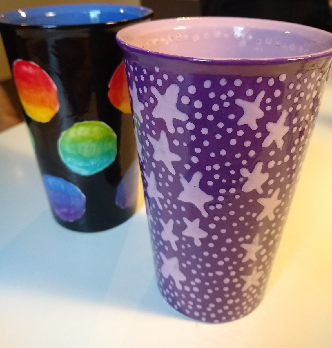 sarahbun1's tweet photo. Did some pottery painting this weekend, had a lovely time, came out better than we thought, and we've agreed, as we always do, that we'll plan what we do for "next time" #secondchildhood #alwaystimeforacoffee
#ofcourseitispurple #neverreadyfreddie #noplannoworries https://t.co/Hc0Ak5jcq4