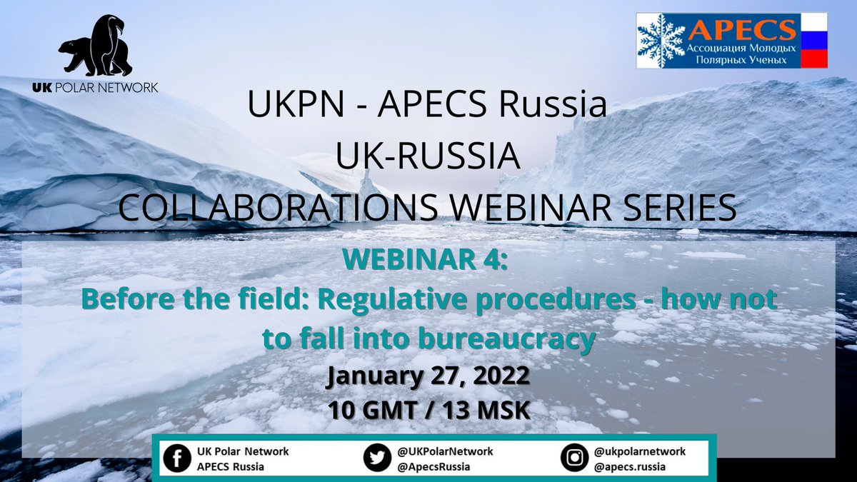 UKPolarNetwork's tweet photo. Webinar alert! The next webinar in our UK-Russia series covers the logistics of Arctic fieldwork

Come along on on Jan 27th at 10 GMT / 13 MSK and join us!

We will have live translation for both English and Russian

Zoom link: https://t.co/wHMAHUQmvG https://t.co/OS0ARBHY94