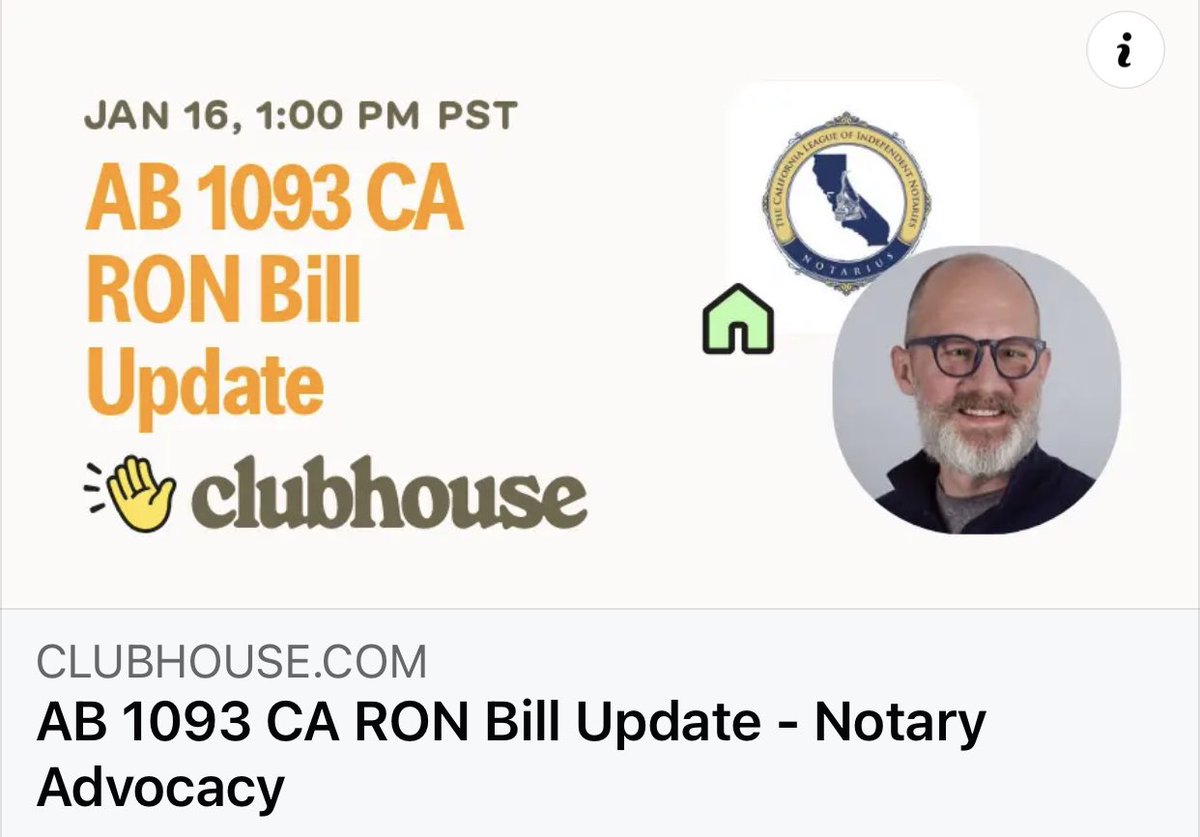 NotarySocials's tweet photo. “AB 1093 CA RON Bill Update” with @calnotaries and Notary Advocacy. Sunday, Jan 16 at 4:00 PM EST
https://t.co/6FuVA3335v

https://t.co/fvkjfREAvk #NotarySocials #NotaryEvents https://t.co/fP4GMboOZK