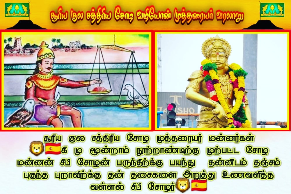 RameshMuthuraj7's tweet photo. #சோழ_முத்தரையர் வரலாற்றின் தொடக்கபுள்ளி சூரியகுல சத்திரிய சோழ முத்தரையர் மன்னர்கள் 
கி.மு. மூன்றாம் நூற்றாண்டிற்க்கு முற்பட்ட சோழ மன்னர் #சிபி_சோழன் பருந்திற்க்கு பயந்து தன்னிடம் தஞ்சம் புகுந்த புறாக்களின் பசியை போக்க தனது தொடையை அறுத்து புறாக்களின் எடைக்கு சமமாக உனவளித்த வள்ளல் https://t.co/PM89bTQtIW