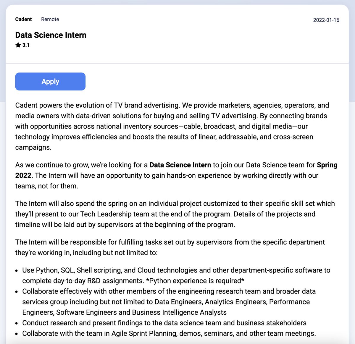 dayrows's tweet image. Data Science Intern | Cadent
dayrows.com/vacancy/4579

#remote #internship #DataScience #dayrows #remoteinternship #remotejobs