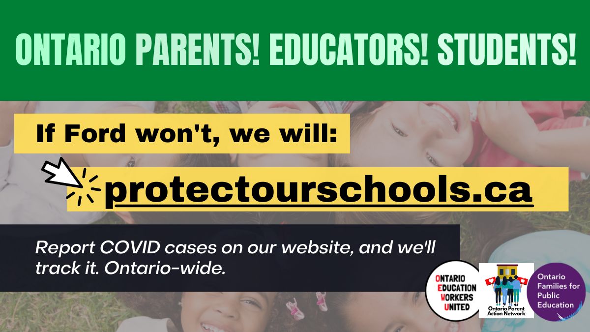 OntEdWorkers's tweet image. 🌨️Snowmageddon aside, we are back to school in #OntEd this week!

Since @fordnation and @Sflecce won't be tracking cases properly, we have set up a reporting site!

⭐️Visit protectourschools.ca for a quick and easy reporting form! We will track cases and publicize the info!⭐️