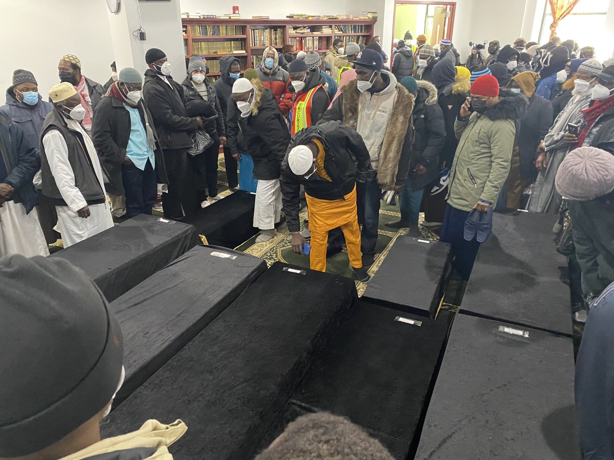 Funeral for 15 of the victims of the #BronxFire heartbreaking. 11 buried in NJ, 4 being sent to #Gambia for burial. Caskets of different sizes, victims are from 2-years-old to 50-years-old.