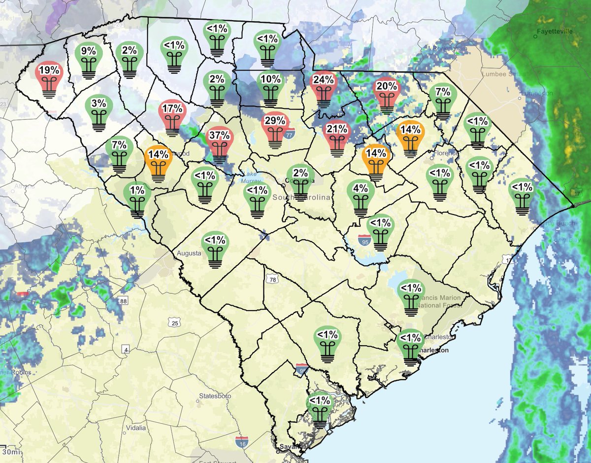 SCEMD's tweet image. Utilities report 86,253 power outages statewide as of 2:30 this afternoon (1-16-22) #scwx #WinterWx #sctweets