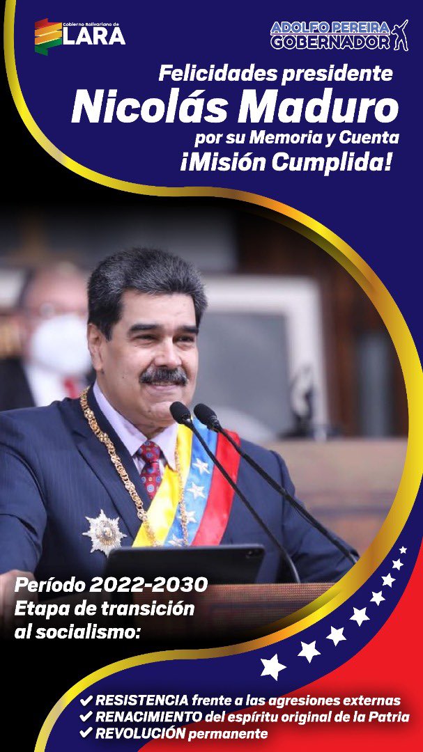 El Plan de Gobierno del estado Lara ha sido construido al calor del pueblo y alineado a las exigencias de nuestro presidente Nicolás Maduro. Cuente usted presidente con este programa para consolidar la agenda del 2030 que nos permitirá garantizar protección y bienestar al pueblo.