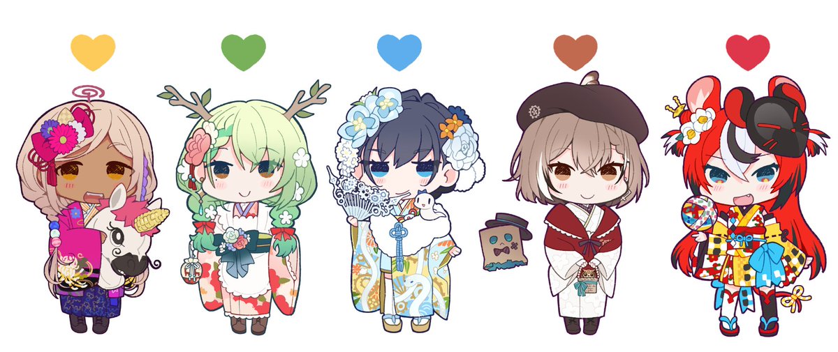 ceres fauna ,hakos baelz ,nanashi mumei ,ouro kronii ,tsukumo sana multiple girls kimono hair flower japanese clothes flower hair ornament braid  illustration images