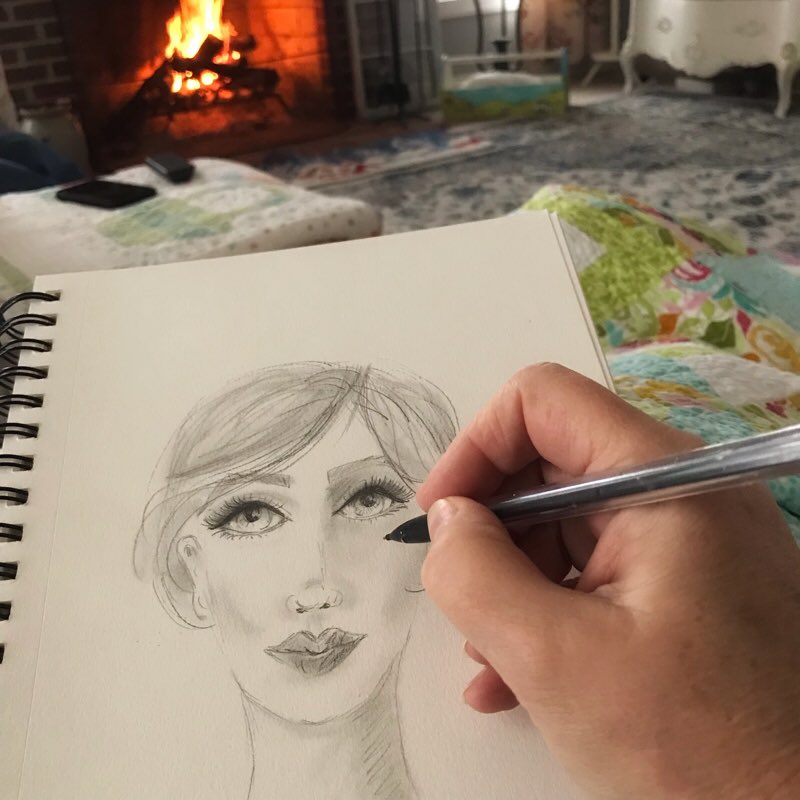 theemptynest's tweet image. The snow is falling hard and fast, so cozied up to a fire with my sketchbook is where I’ll be for a while.❄️❄️ #sketchingfaces