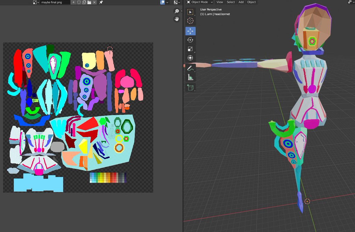 irisillych's tweet photo. went and colored in my uv map, trying to get an idea of what piece of the uv map goes where when i draw! i also have the chest buttons marked on her torso so it'll look...more organic? idk https://t.co/yHLXjs3vVr