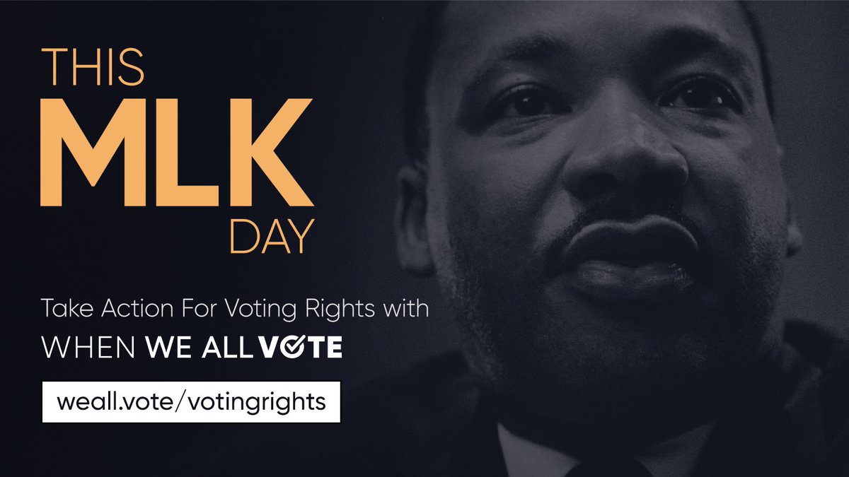 CivicNation's tweet photo. True equality means equal access to the ballot box. Join us in honoring Dr. Martin Luther King, Jr. this #MLKDay by taking action for #VotingRights. On January 17, 2022 weβre calling on our Senators to pass the voting rights legislation our democracy needs. #MLKWeekendOfService https://t.co/upXZyXsxL1