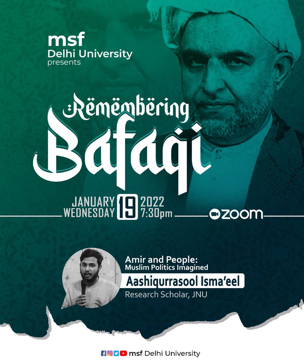 msf_DU's tweet photo. *Remembering Bafaqi Thangal
Here, on his 49th death anniversary, *msf Delhi University* pays our heartfelt prayers and respect to our most adored leader by conducting a delightful *Remembering webinar session* led by Aashiqurrasool Ismaeel, Research scholar in JNU. https://t.co/W2tARk2KIp