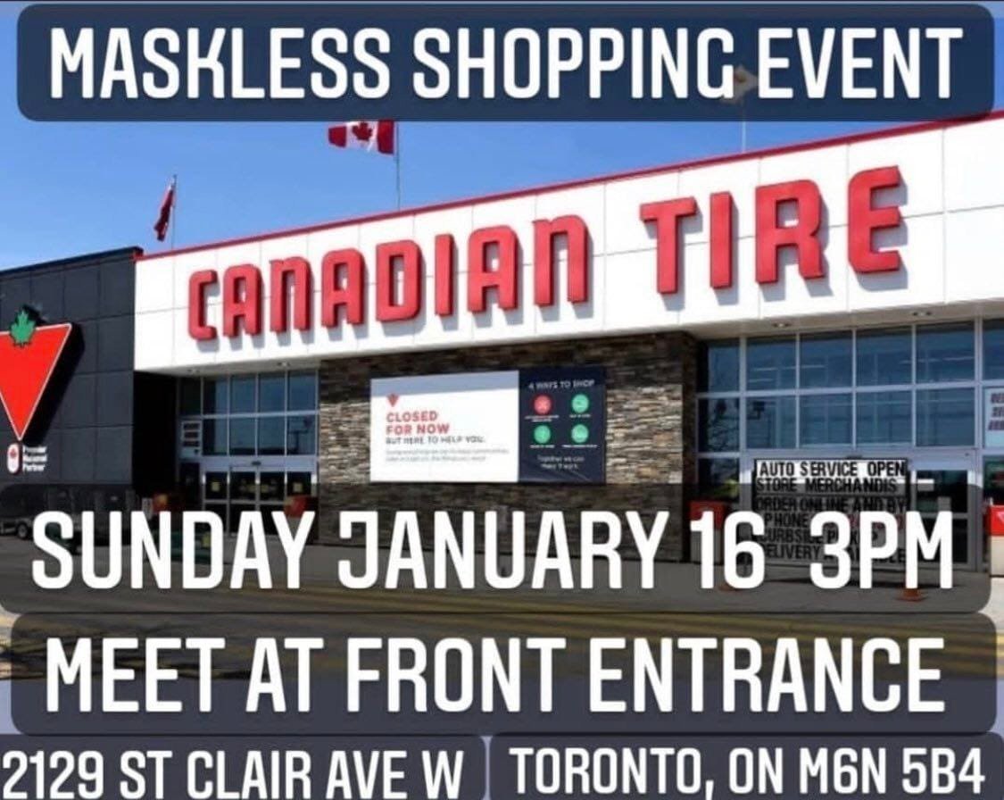 TruthRiotGirl's tweet photo. FLASH MOBS OF MASKLESS PEOPLE!!! WE NEED MORE OF THIS TO HAPPEN EVERYWHERE!! WALMART, COSTCO & CANADIAN TIRE & ANYWHERE ELSE PEOPLE WANT TO ORGANIZE IT FOR!! https://t.co/mEvdHtBgoG