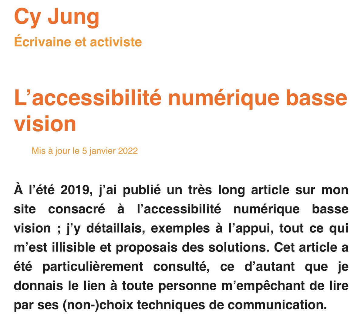 CyJungEcrivaine's tweet photo. Mon choix du minimalisme pour la version 10 de mon site m’a privée de quelques outils, comme celui très utile sur l’#accessibilité #numérique #BasseVision. J’en ai donc publié une version simplifiée. 
https://t.co/lAapSD9C59 https://t.co/zilheSscoH