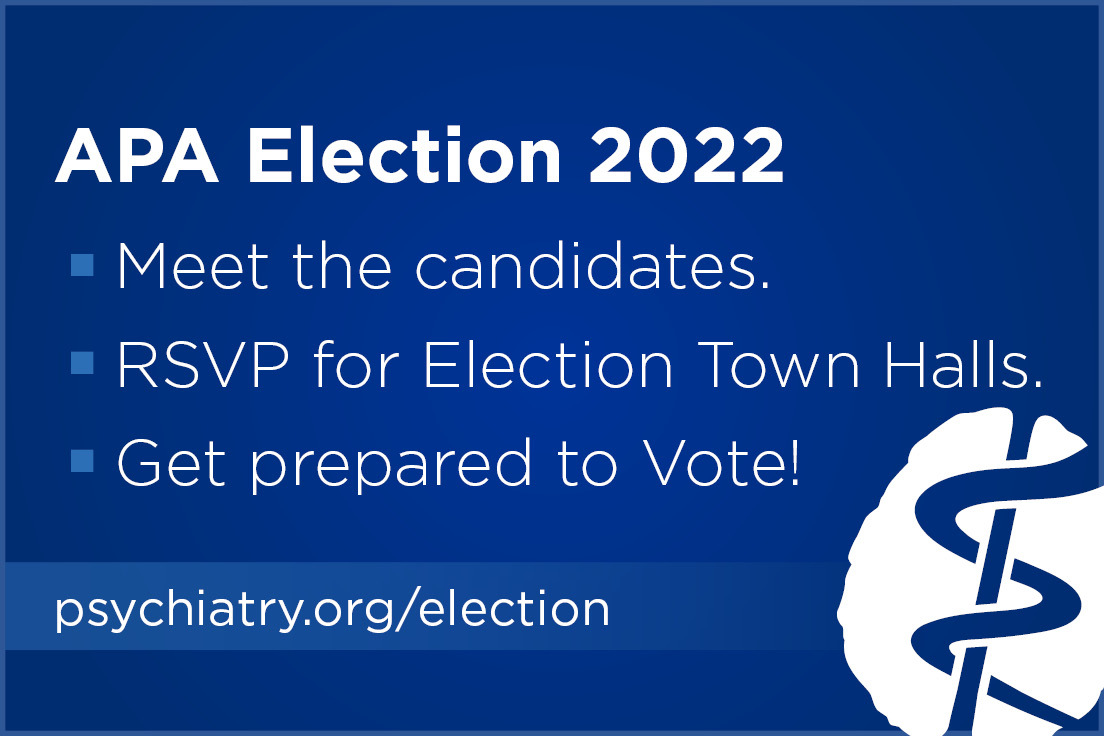 APApsychiatric's tweet photo. Meet the candidates and help shape the future of psychiatry. Participate in the 2022 APA National Election. Voting is open until **Jan. 31** #APAelection
Learn more: https://t.co/w99LBStccf https://t.co/CqSgN3t1CT
