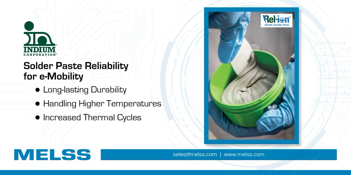 melssindia's tweet photo. Electrical component failure due to solder defects, like voiding, dendritic growth, cracking, warpage and slumps is caused by mechanical shocks, high vibration and voltage in automobiles.
#MELSS brings you the Rel-ionTM technology for #e-mobility from @IndiumCorp #Solderpaste https://t.co/4AZCTvJSPa