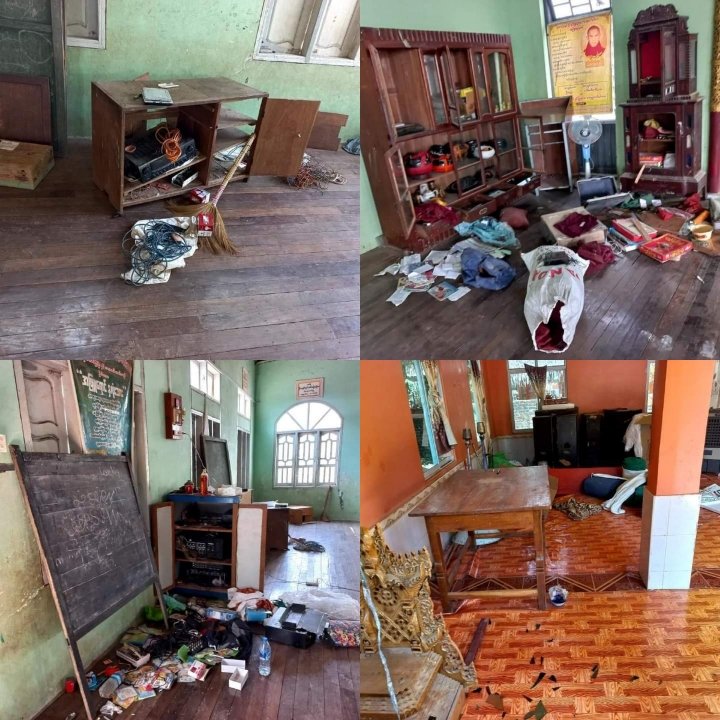 spring_2021's tweet photo. Military Council Troops stormed MonePin Village, Pale Tsp, Sagaing Division and destroyed the houses including monastery today, January 16 — forcing locals and also monks to flee.

#HumansAreNotShields
#2022Jan16Coup 
#WhatsHappeningInMyanmar https://t.co/YrRSOO8loX