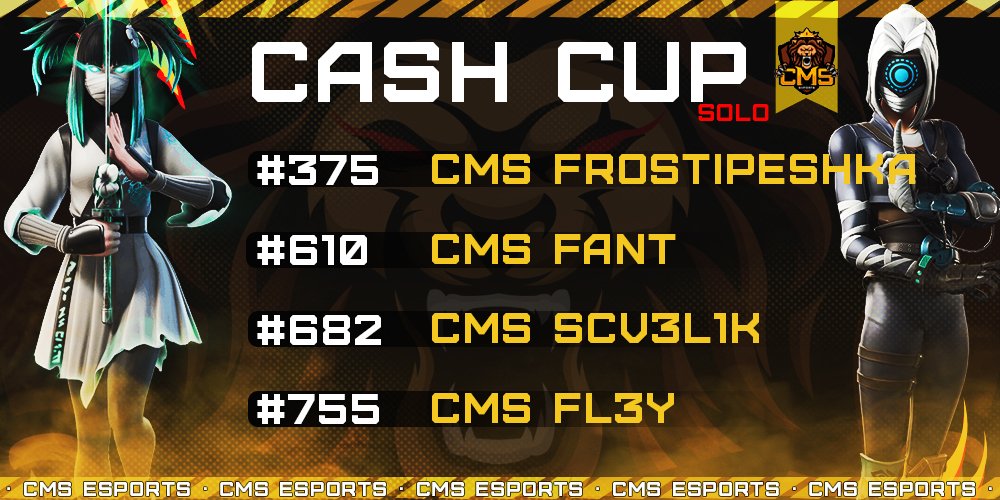 🏆Результаты на "SOLO CASH CUP" от наших игроков🏆

#375 место CMS FrostiPeshka
#610 место cms fant
#682 место cms scv3l1k
#755 место cms fl3y

#fortnitecmsesports #cmsesports #FCCNEWS #FCC #cis #gogocms