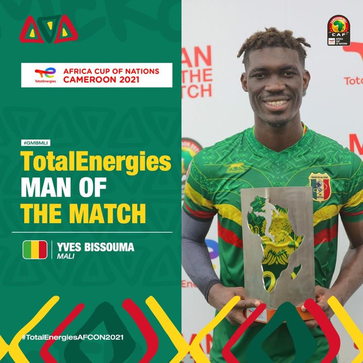 WaltOfFCB's tweet photo. The amazing Yves Bissouma is named the TotalEnergies Man of the Match! 🔥

What a performance! 👏

#TotalEnergiesAFCON2021  | #AFCON2021  | #GMBMLI | #TeamGambia  | #TeamMali  | @Football2Gether https://t.co/AxsDAQe74U