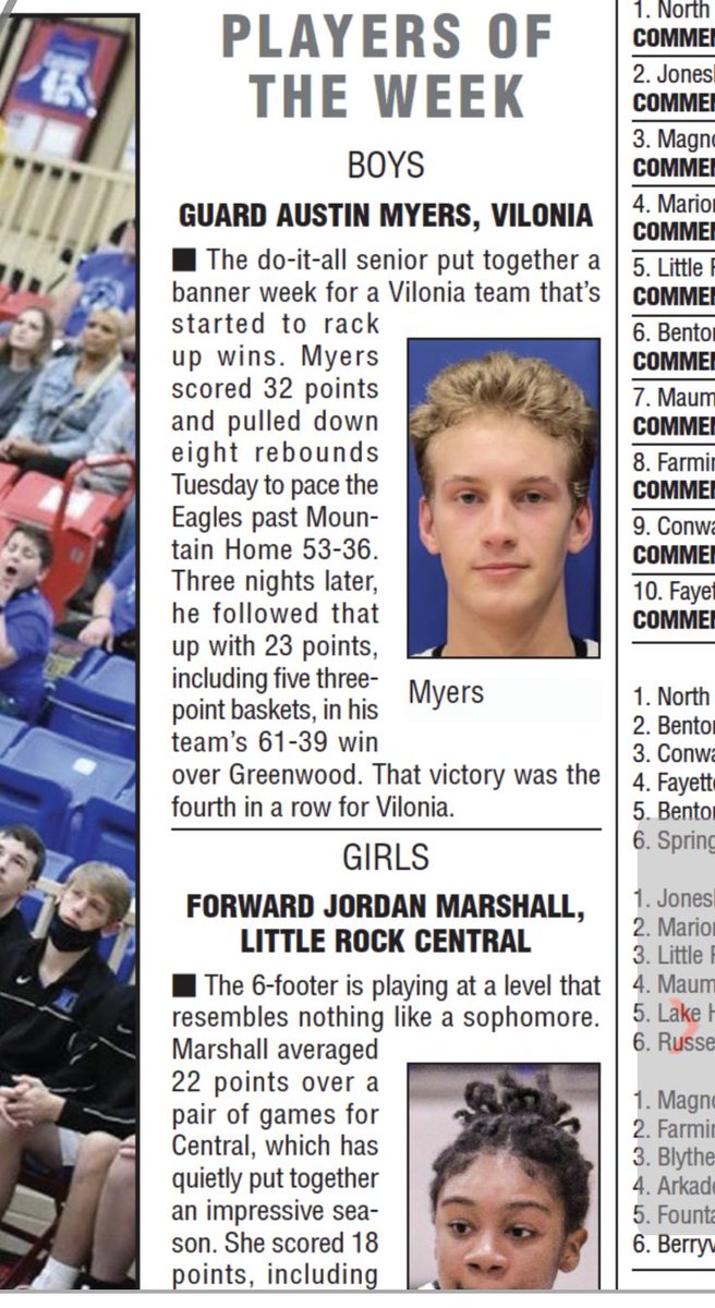 Congratulations to senior guard Austin Myers — Arkansas Democrat Gazette Player of the Week! Great week for Austin and our team. <a href="/ETTaylor79/">Erick Taylor</a> <a href="/VtownAthletics1/">Vilonia Athletics</a>