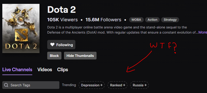 redditdota2's tweet photo. Trending tags on @Twitch for @DOTA2. LMAO! - /u/ashary https://t.co/82AYpOF8Cm #dota2 https://t.co/PGKjsp8DmY