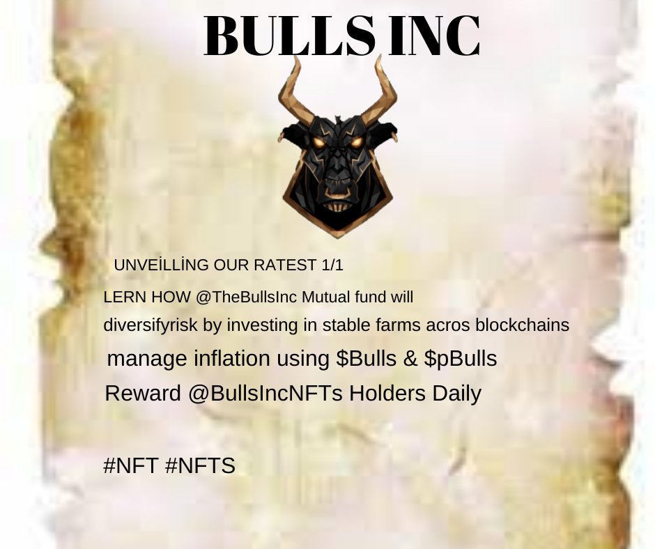 Website : bulls.inc
Discord:discord.gg/vNabjZSQ
Telegram:t.me/BULLSINC
<a href="/BullsIncNFTs/">Bulls Inc.</a> <a href="/thebullsinc/">Official Bulls Inc</a>