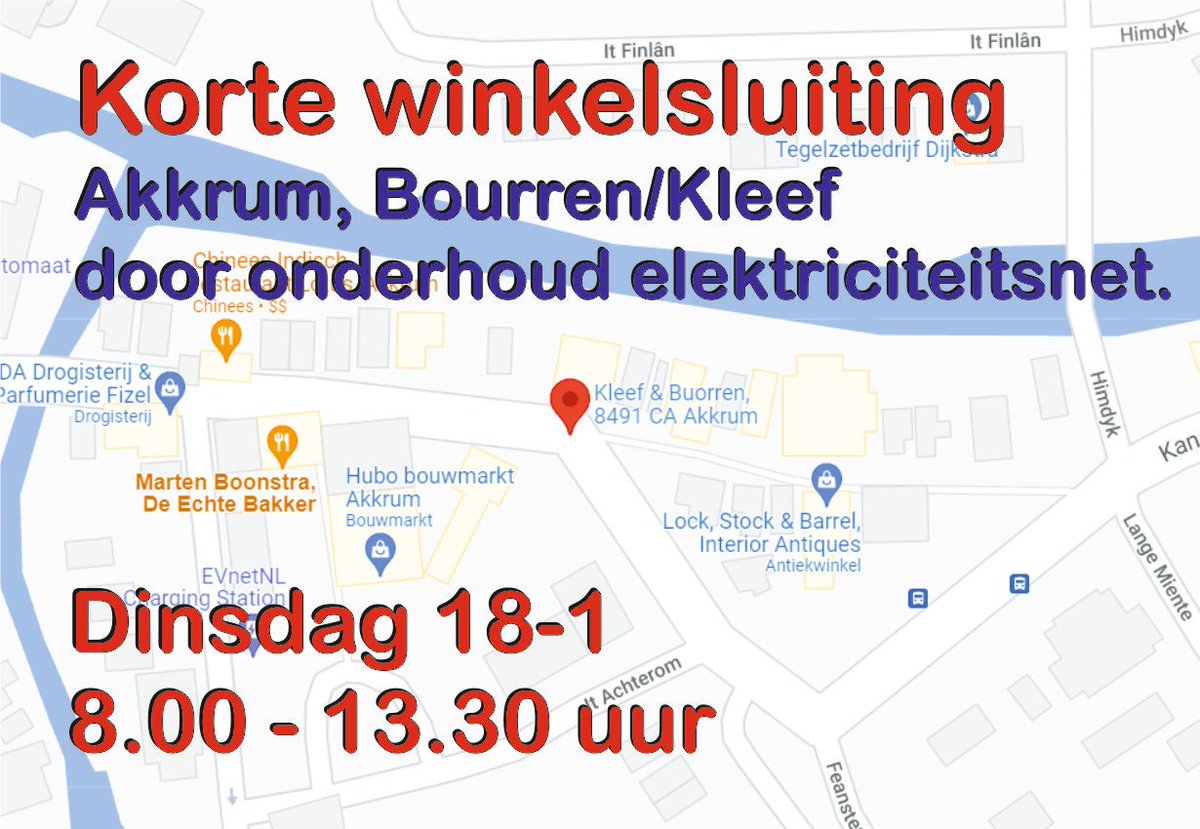Korte winkelsluiting op dinsdag 18 januari tussen 8.00-13.30 uur door onderhoud aan het elektriciteitsnetwerk. Dit betreft de winkels aan de Bourren en de Kleef in Akkrum.

Delen van dit bericht wordt gewaardeerd.