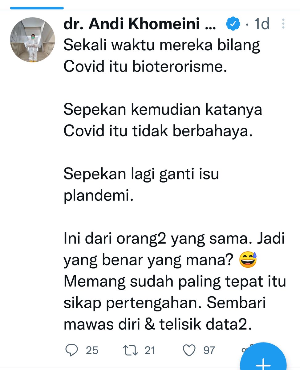 FaiNomady's tweet photo. "Paling tepat sikap pertengahan." Katanya.
Dokter yang selalu bersikap setengah2. Jangan2 otaknya..... 🤔
Asuu...dahlah... 🤦
😁😁 https://t.co/GaUnB6qXw8