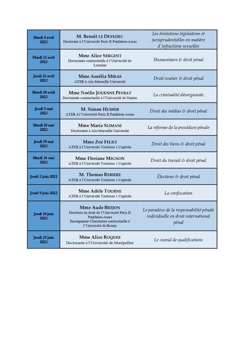 DarthCriminalis's tweet image. [VEILLES JURIDIQUES @ICRM_UT1]
MISE A JOUR DU PROGRAMME DES VEILLES. 
▶️Titres de deux interventions modifiés
▶️Création d&apos;un lien de communication des références Zoom
▶️Ajout d&apos;une nouvelle intervention
@DesPenal @M2dpappUT1