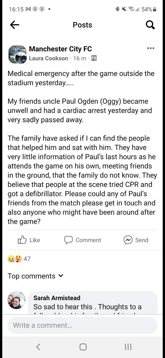 RickmuMav's tweet photo. Can any of my blue friends who were at the match yesterday help sadly an old friend of mine past away at the match yesterday and his family are trying to trace the people who helped rip Oggy you will be missed by all at Sale Moor cc please retweet and my red friends also https://t.co/SwZVEvt47V