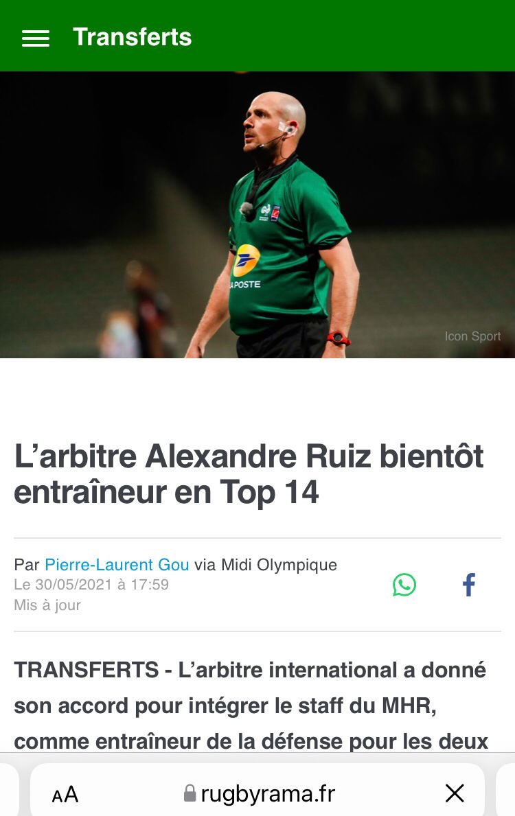 bernardjackman's tweet photo. It’s been a good day for @UlsterRugby attack coach Dan Soper. Not such a good day for Montpelier’s Alexandre Ruiz who gave up reffing last summer to become the French teams defence coach #NORvULS #LEIvMON https://t.co/Mi4DQUgLvY
