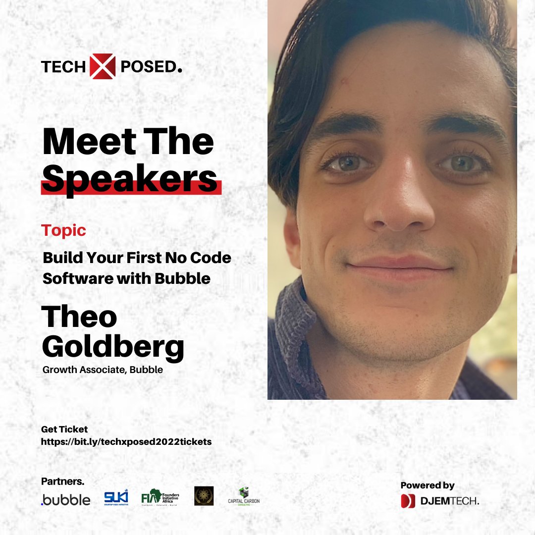 Techxposed_'s tweet photo. Have you ever wanted to build your Application without writing any code, well @theo_goldberg  from @bubble will be showing you how to, plus lots of perks to being won
Register for Techxposed2022 via
Nigeria: https://t.co/oe2fMM1VTs
Outside Nigeria: https://t.co/o2J7cDeH94 https://t.co/m6vuSDqWoF