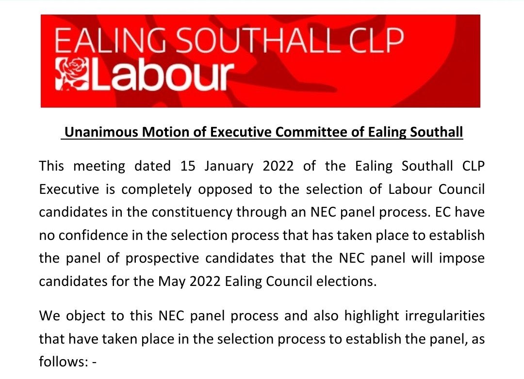 <a href="/UKLabour/">The Labour Party</a> showing that it is now an entirely undemocratic party, run from the centre with no regard to the views of local people.

All the more reason that <a href="/Ealing_Labour/">Ealing Labour 🌹</a>/<a href="/EalingLabour/">Ealing Labour</a> needs to be swept away by <a href="/EalingIndys/">Ealing Independent Network | We care about people</a> to return power locally.

#labourdoorstep #LabourParty
