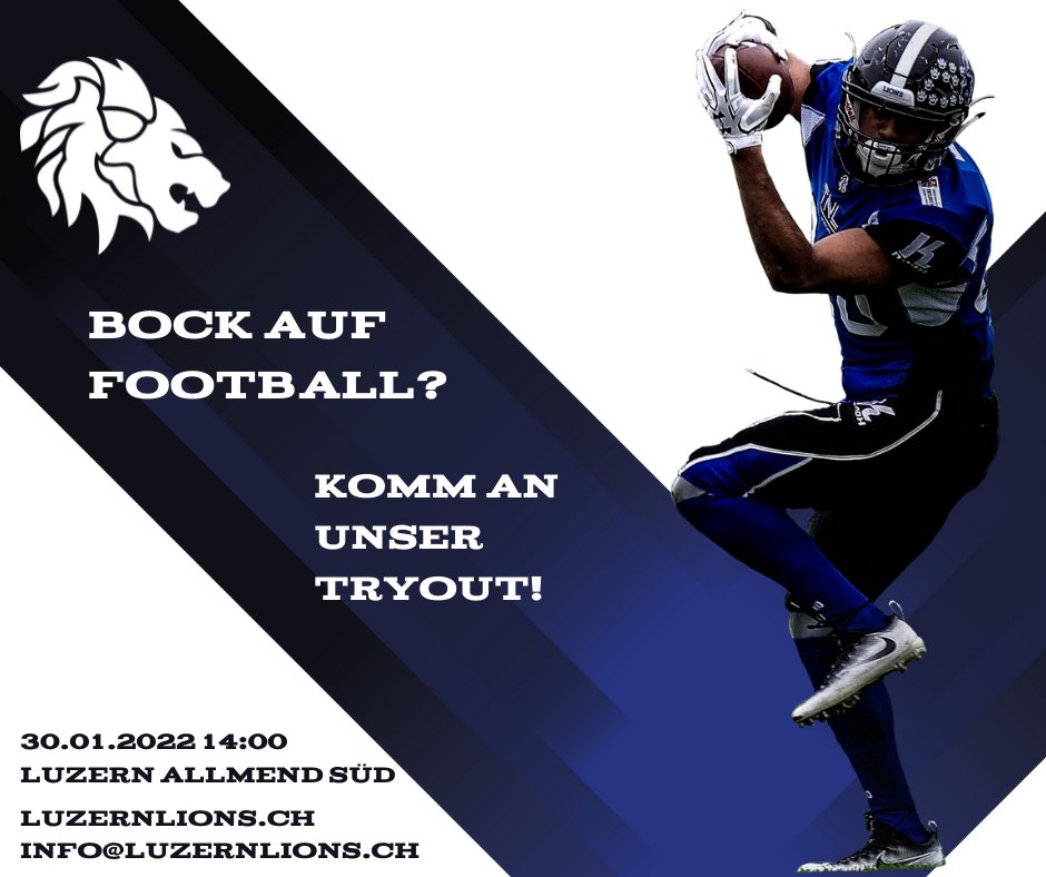 LuzernLions's tweet photo. Bald ist Super Bowl! Für alle, die selbst mal Football ausprobieren möchten, hosten wir Ende Januar ein Tryout. Egal ob klein oder gross, komm vorbei! Wir erklären die alles vor Ort - vielleicht vertritts du bald die Innerschweiz auf den Footballplätzen der gesamten Schweiz! https://t.co/XxnlFsdWFC