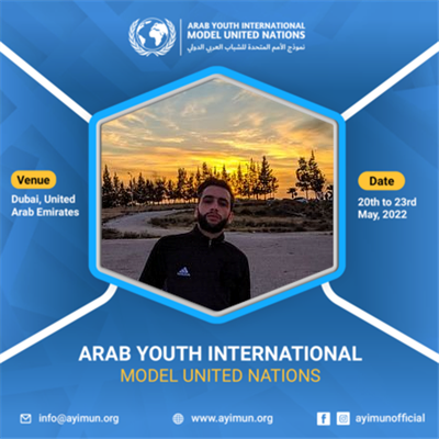 DeffousC's tweet photo. "Being the representative of Algeria, I, deffous chouaib believe that the Youths of Today are the Leaders of Tomorrow, I will be Joining Arab Youth International MUN in Dubai, UAE from 20th to 23rd May, 2022 to discuss pressing world issues and current Pandemic plaguing our world https://t.co/pJSsktwME6