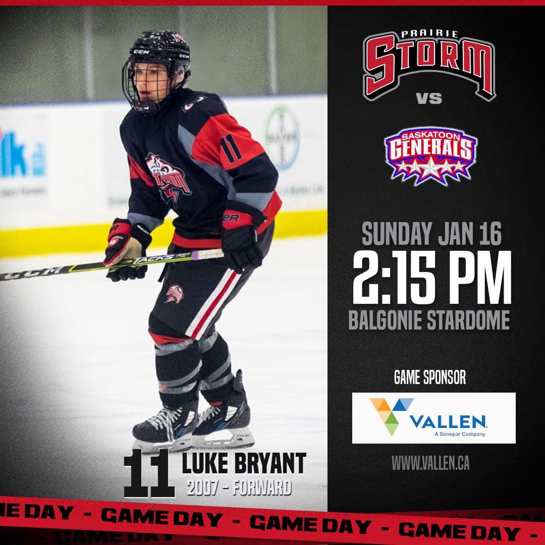 Finally! It's Game day! Our first home game of 2022 and we host the <a href="/saskatoongens/">Saskatoon Generals</a> in Balgonie. Puck drop 2:15 pm. Game will be available on Livebarn. 

A huge thank you to our game sponsor Vallen Industries!