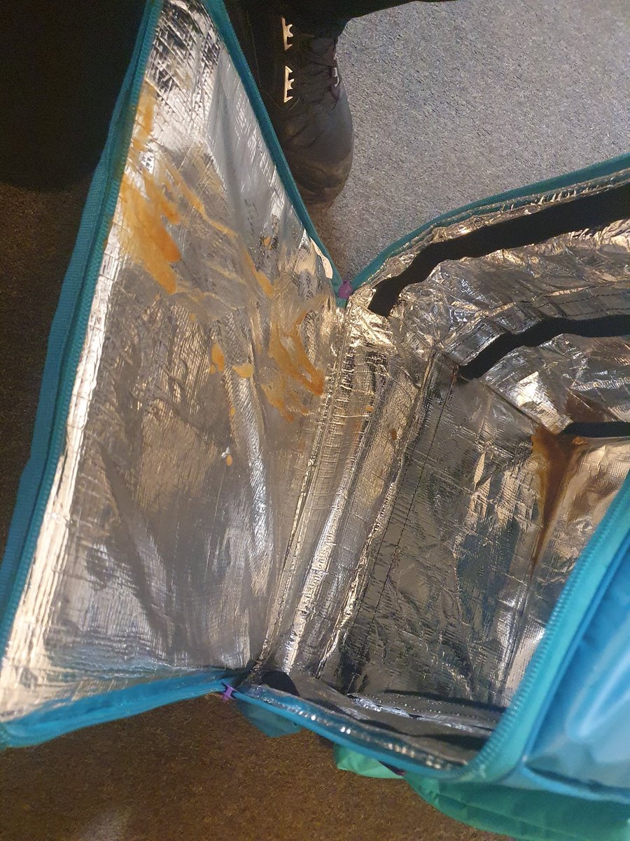 Luki3G's tweet photo. @Deliveroo Seriously? A £3.98 credit refund for a £22 order which arrived soaked in gravy that had leaked after your delivery driver diddn't keep the delivery box upright. Not impressed, will be ordering from @UberEats next time. https://t.co/mc1Zp2bpo1