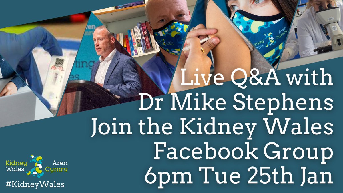 Dr Mike Stephens will host a live Q&amp;A within the Kidney Wales Community facebook group on the latest COVID treatments including neutralising monoclonal antibodies. 
Join us on Tuesday 25 January at 6pm. 
Find out more, and submit your question here: kidneywales.cymru/news/2022/01/1…
