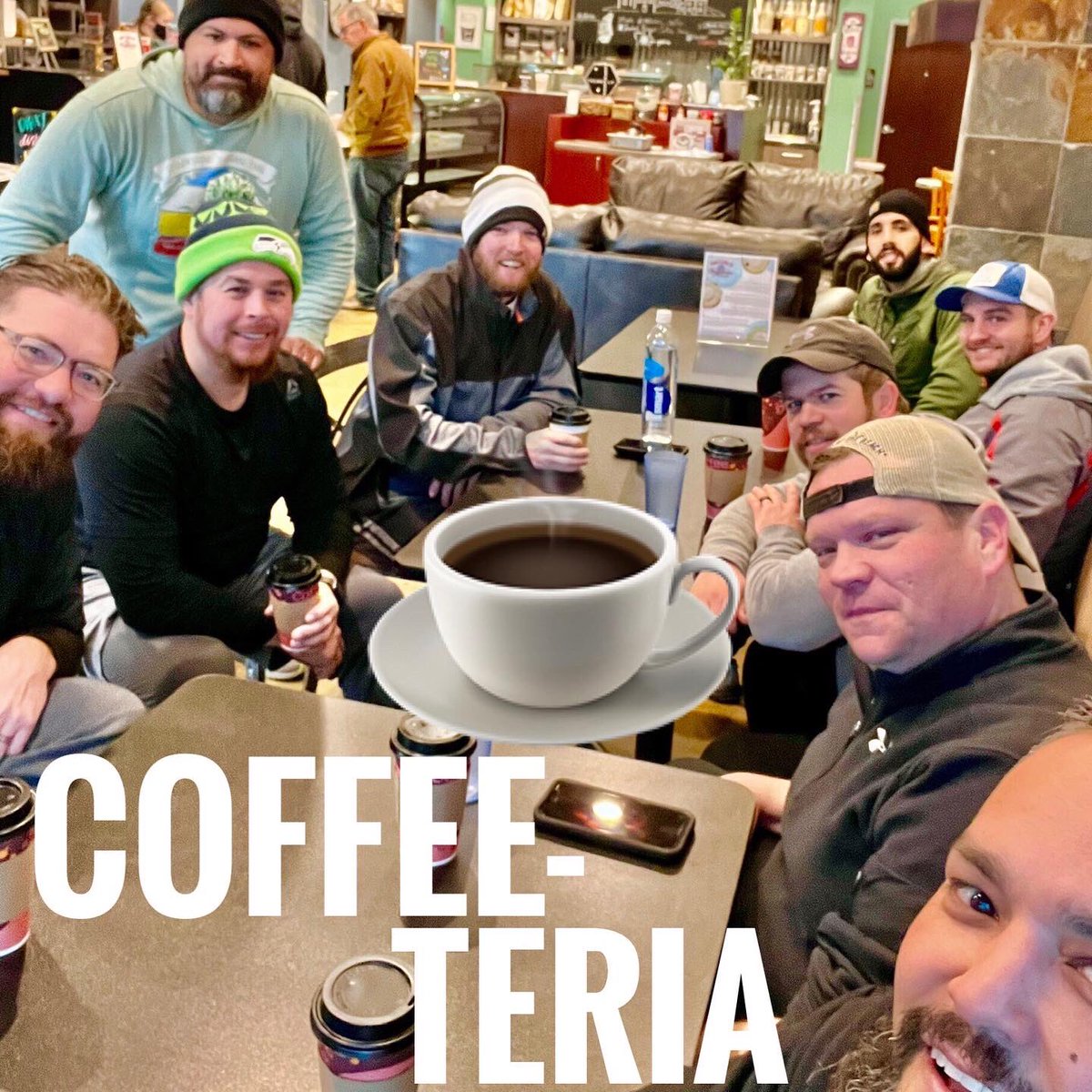 F3Alliance's tweet photo. These guys got it done yesterday in the cold &amp; wind then retreated to Roscoe’s to warm up, drink coffee and talk about life with each other!

Yes, we love fitness but the fellowship &amp; faith is where impact is made and lives are changed!
Go Get It HIM!

#f3alliance #coffeeteria https://t.co/S3hh0hLhUH