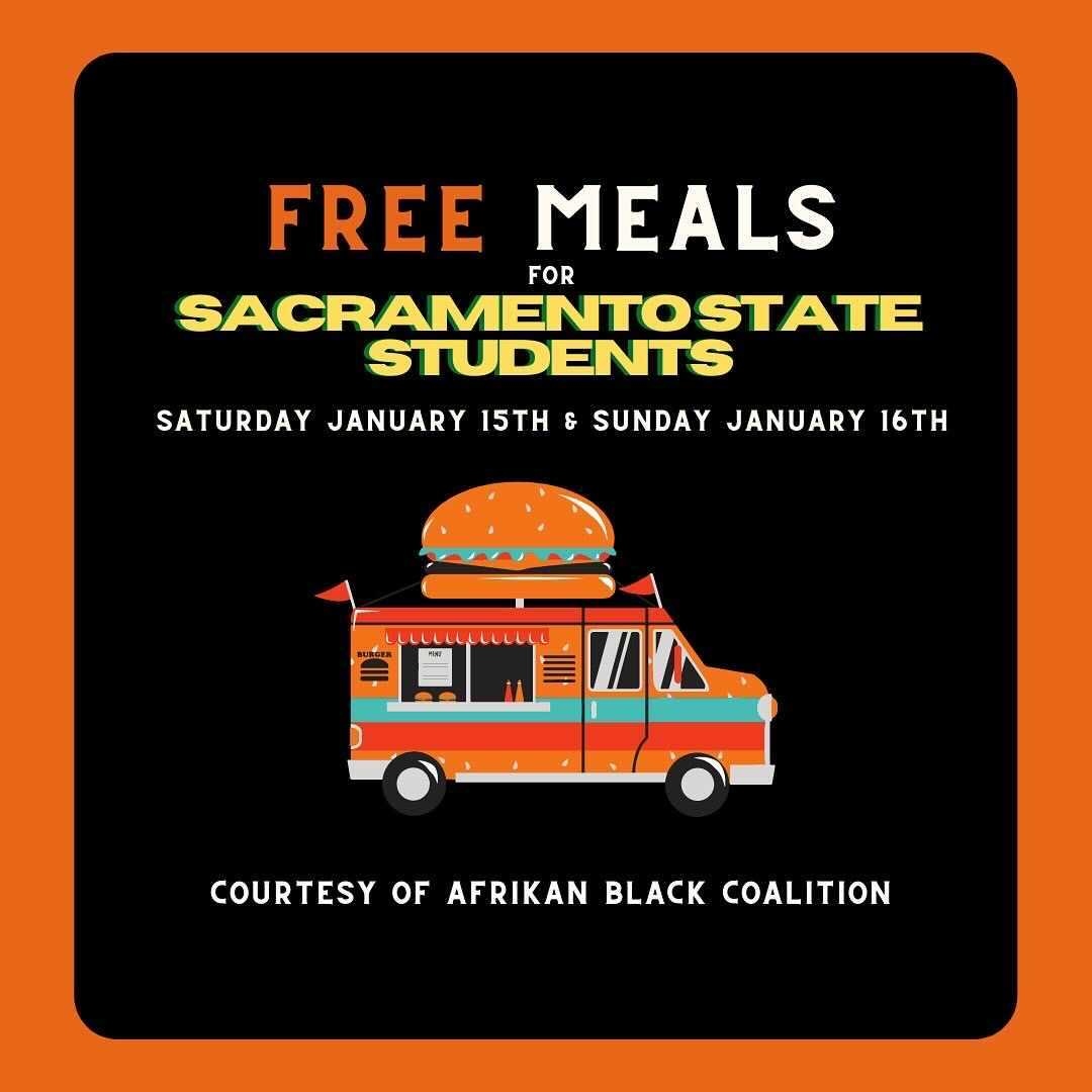 SacStateASI's tweet photo. HAPPENING TODAY: FREE MEALS FOR @SACSTATE STUDENTS! 🥪🍗

WHEN: 12:45PM-3:30PM (LUNCH) &amp; 6:45PM (DINNER)
WHERE: NORTH VILLAGE RESIDENCE HALLS

CLICK THE PICTURE TO SEE THE MENU! #RT TO HELP A HORNET! 🐝 https://t.co/90iEMo4DXI
