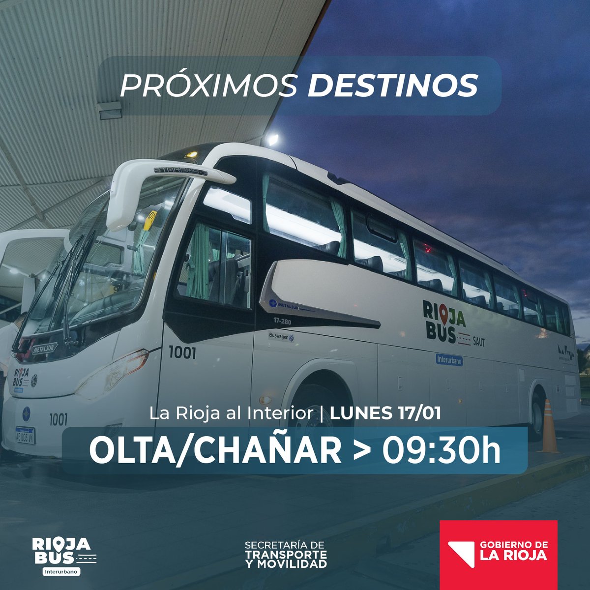 rbinterurbano's tweet photo. 📅 Estos son nuestros horarios y destinos para mañana, lunes 17 de enero

👉 Recordá que por consultas podés comunicarte al:

☎️ 3804 913285
☎️ 3804 913279
☎️ 0800 444 0353 (opción 4)

@ALCIRA08 @GustavoTelloRo3 @GobDeLaRioja https://t.co/3SdvNTdvae