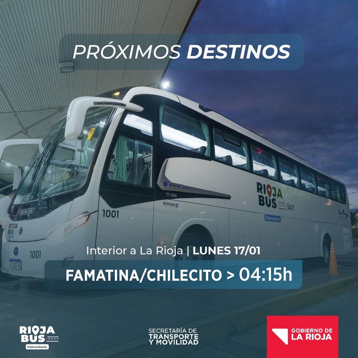 rbinterurbano's tweet photo. 📅 Estos son nuestros horarios y destinos para mañana, lunes 17 de enero

👉 Recordá que por consultas podés comunicarte al:

☎️ 3804 913285
☎️ 3804 913279
☎️ 0800 444 0353 (opción 4)

@ALCIRA08 @GustavoTelloRo3 @GobDeLaRioja https://t.co/3SdvNTdvae