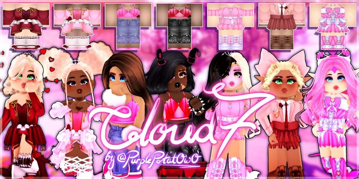PurplePotatOwO's tweet photo. ☁️💖- Cloud 7 -💖☁️

My Valentines Day Collection 2022

What's your favourite outfit? 
Submitting these to RH later, wish me luck! ⭐️
--------------------------------------
#RobloxDesigner #royalehigh 
LINKS BELOW 
or: https://t.co/fSU71nU6Bz https://t.co/KFeBY2LlVC